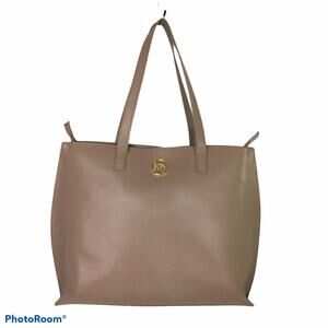 Joy Mangano Leather Double Handle Zipper Multiple Compartment Tan Tote Handbag